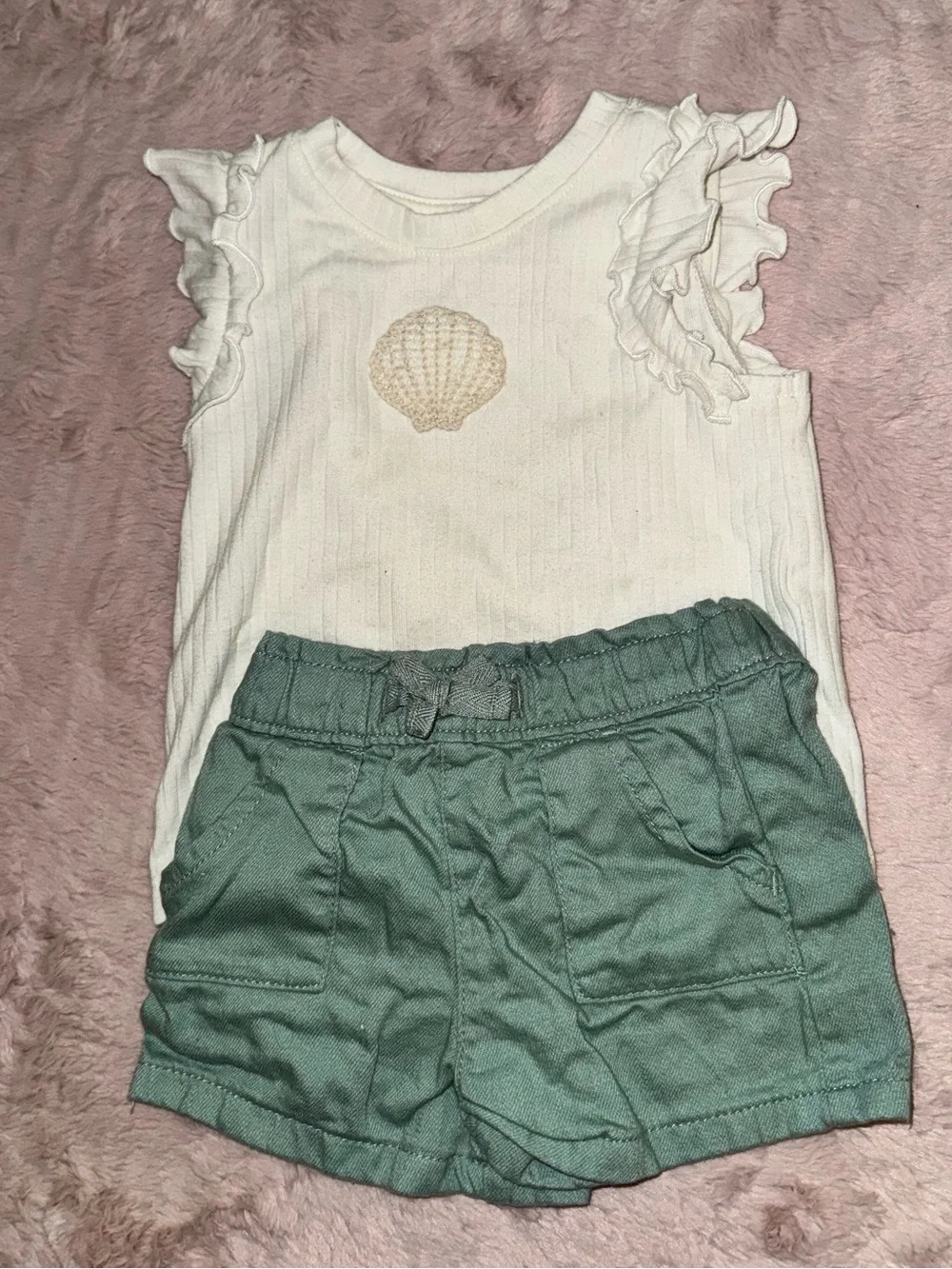 wonder nation White Ruffle Shell Tank with Seafoam Green Shorts